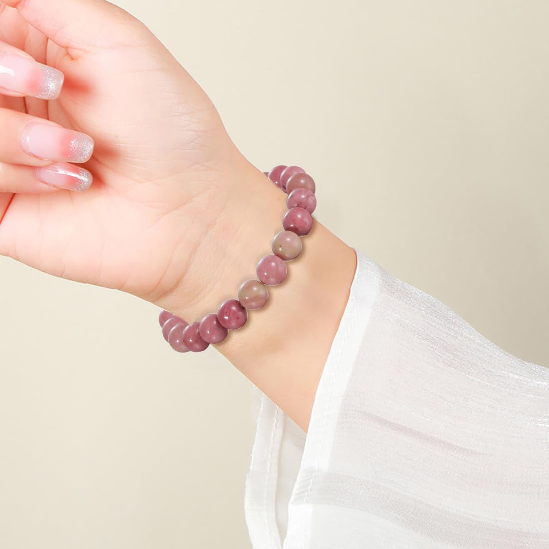 Udolfly Womens Crystal Beaded Bracelets for Women Men Protective Energy Bracelet Natural Gemstone Bead Bracelet 8mm Rhodochrosite