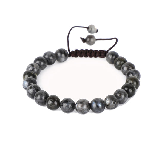 AD Beads Natural 8mm Gemstone Bracelets Healing Power Crystal Macrame Adjustable 7-9 Inch (Larvikite)