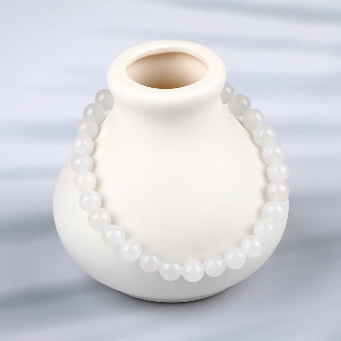 LPBeads Handmade Natural Gemstone Stretch Elastic 6m White Jade Bracelet Healing Crystal Round Stone Beads Jewelry Gifts for Women Men