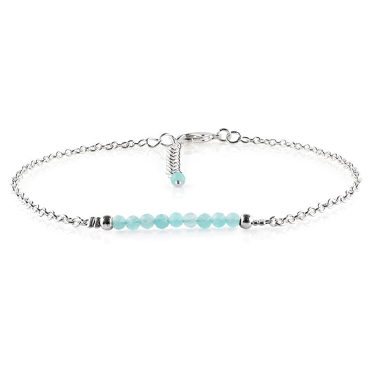 YANARA Amazonite Ankle Bracelet for Women Jewelry, Natural Birthstone, Gemstone Beads, Handmade Dainty Anklet 9"+1.25" inch, 3mm Rounds, Chakra Energy Crystals, Silver Plated Chain