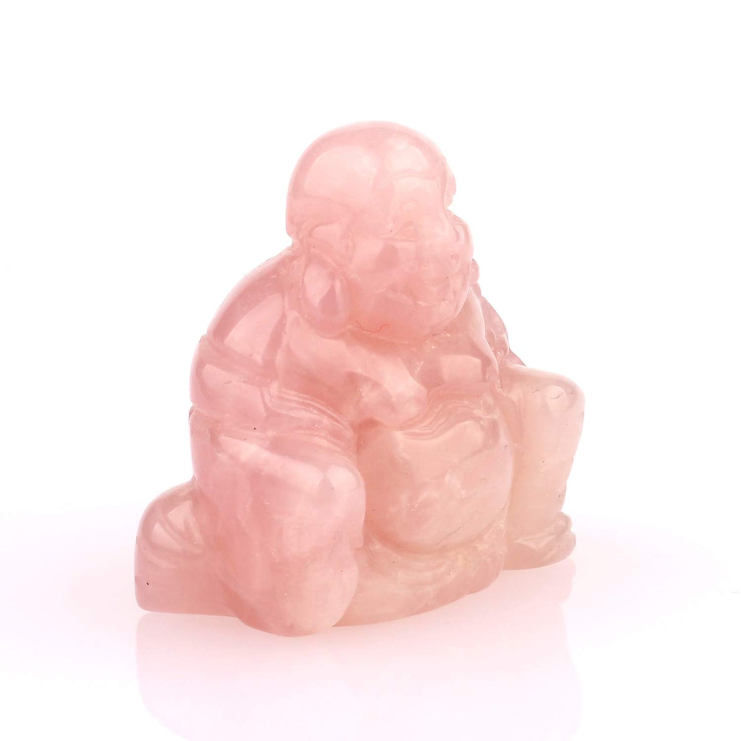 YWG Rose Quartz Healing Crystal Gemstone Carved Laughing Happy Buddha Feng Shui Figurines Wealth and Good Luck 1.5"