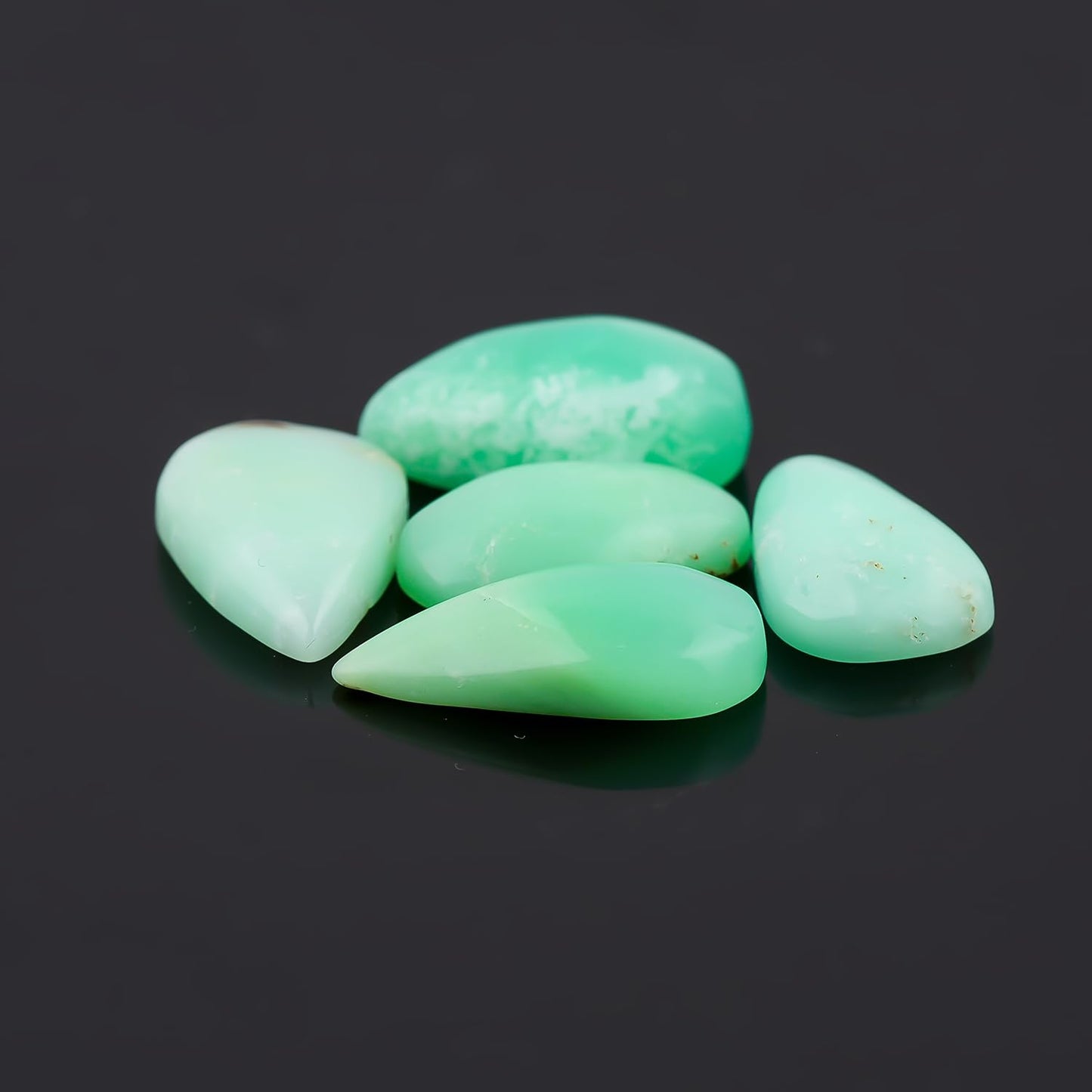 CRYSTALINES 5pcs, Wholesale Natural Chrysoprase Gemstones, Bulk Flaback Cabochon Stones for Jewelry Making, Polished Loose Supplies, Chakra Healing Crystals, Wire Wrapping, Gem Collection