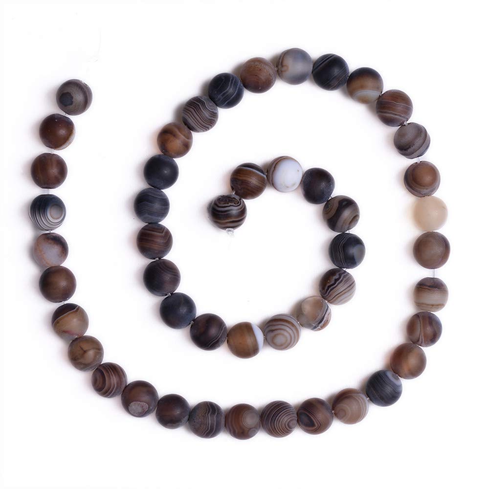 PLTbeads Natural Gemstone Loose Beads Smooth Round Approxi 15 inch DIY Bracelet Necklace for Jewelry Making (10mm, Matte Brown Stripe Agate)