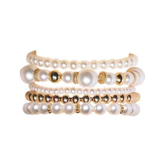 COLORFUL BLING Women Multilayer Temperament Imitated Pearl Stackable Strand Bracelets Beaded Seed Heart Rhinestone Crystal Stretch Bracelet Wedding Wrist Jewelry-small big bead