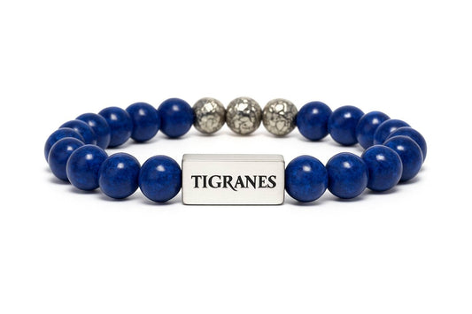 Men’s Lapis Lazuli Bracelet – Handmade Natural Stone Beaded Bracelet with Metal Accents – Tigranes Jewelry (Lapis Lazuli)