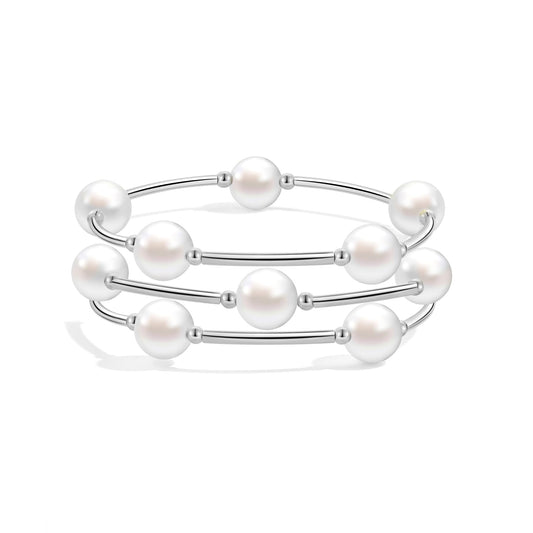 Elegance 11 designs Silver Blessing Bracelet 10mm Crystal White Pearl Bracelet Dainty Thin Tube For Women Simple Bridal Gifts For Friends And Loved