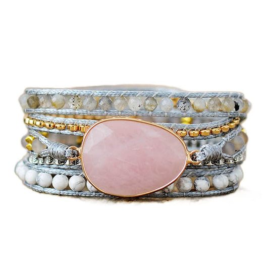 ZOSOJONA Women Wrap Bracelet Boho Natural Jasper Crystal Stone Beads Strand Bracelets (Pink Quartz)
