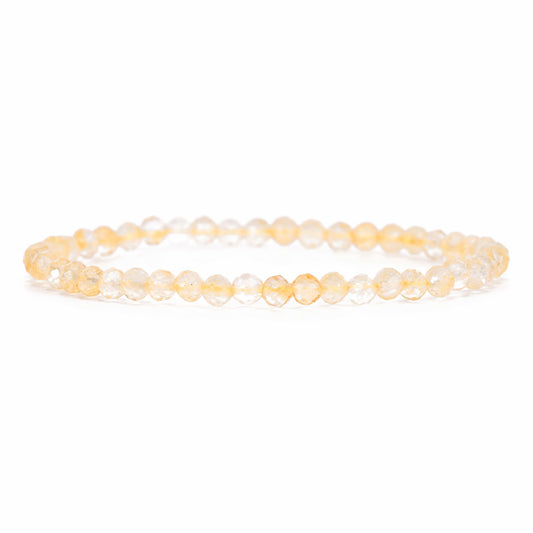 Angelstones Natural Citrine Gemstone Stretch Bracelet, 4mm Faceted Round Beads, Crystal Healing for Women