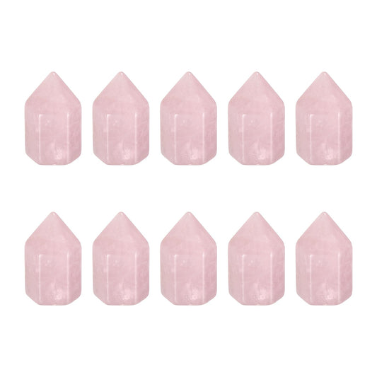 MECCANIXITY Crystals Wands Rose Quartz Hexagonal Faceted Single Points Towers Pocket Polished Stone Bulk for Energy Chakra Meditation Crystal Healing, 15 x 25mm (Pink),5Pcs
