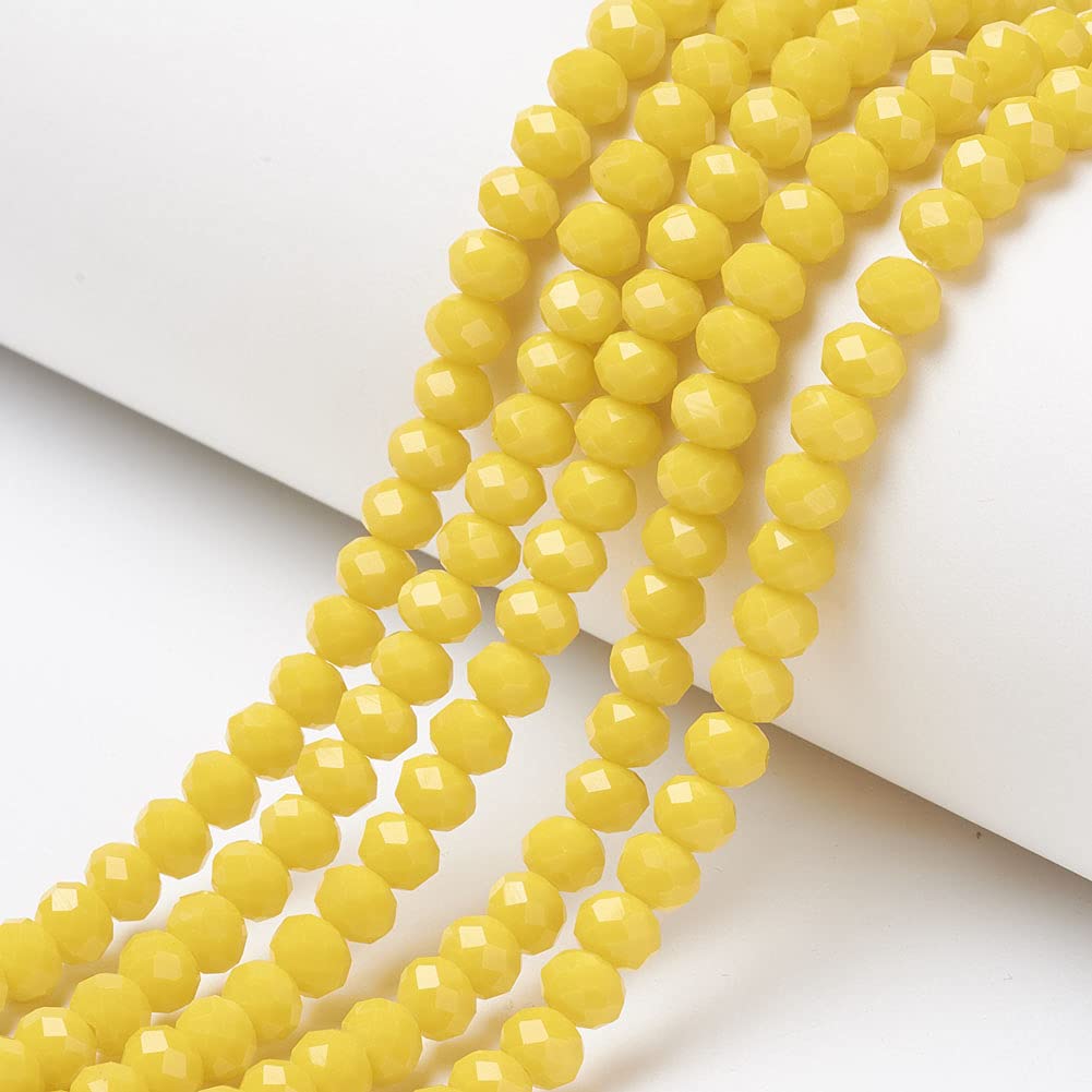 10 Strands Yellow Briolette Faceted Glass Beads Rondelle Crystal Beads 4mm Tiny Loose Crystals 1100pcs for Bracelets Jewelry Making