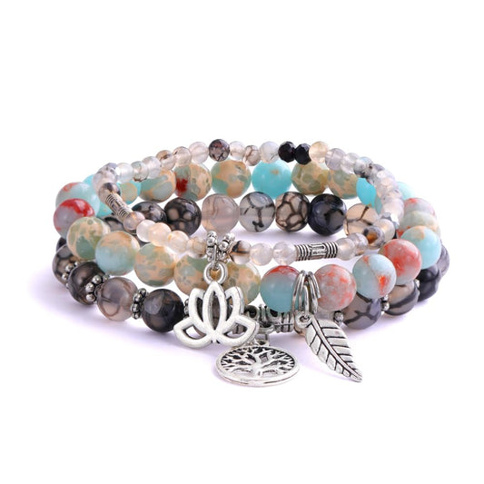 UEUC Tree of Life Yoga Healing Stone Bracelets,Multilayer Lotus Chakra Stone Reiki Bracelet Sets,Anxiety Crystal Natural Stone,for Women Stress Relief(#157)