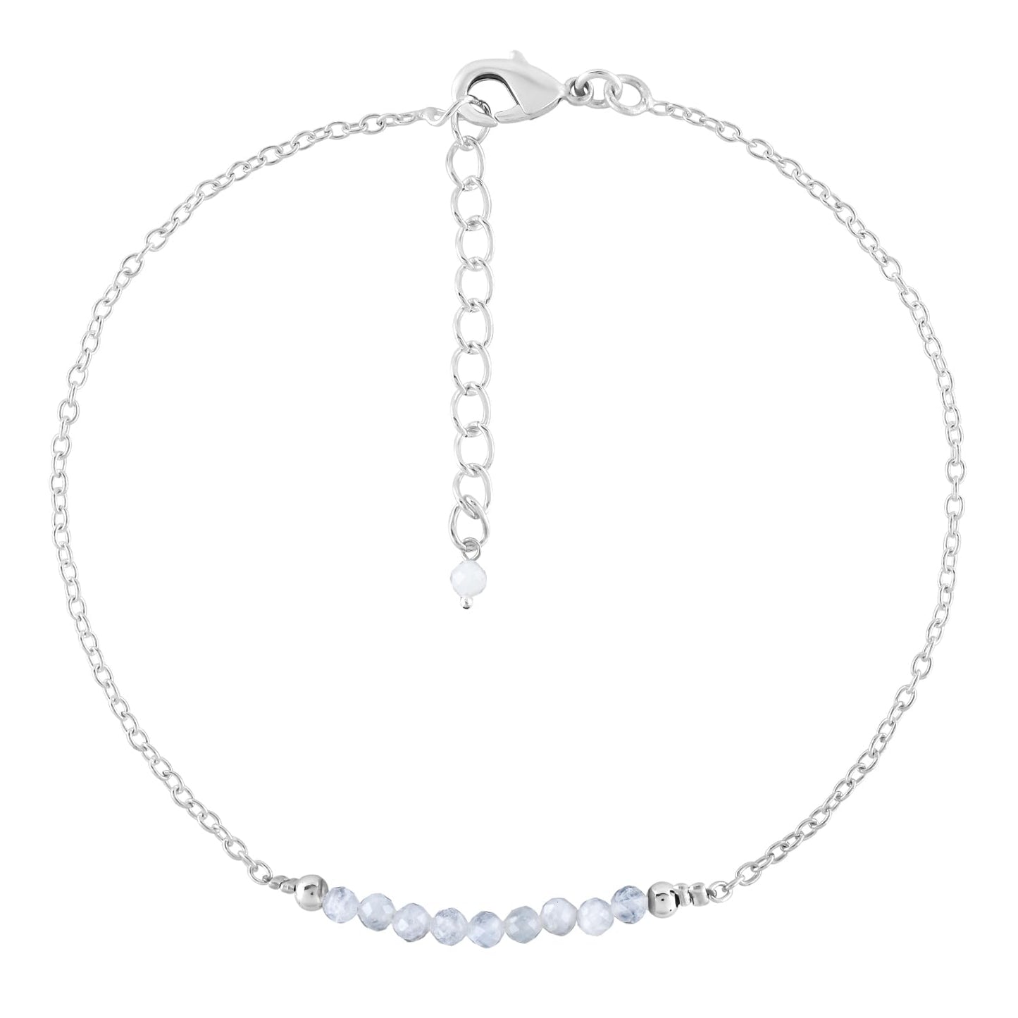 YANARA Moonstone Ankle Bracelet for Women, Natural June Birthstone Jewelry, Dainty Gemstone Beads, Handmade Anklet Silver Plated 9"+1.25" Inch Adjustable Chain, Chakra Balancing Crystals