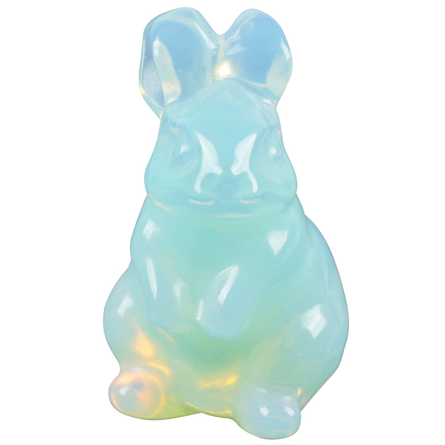Loveliome Rabbit Crystal Decor Figurines, 2 Inches Synthetic Healing Stones Hand Carved Sculpture Ornaments Colletctible, Opalite