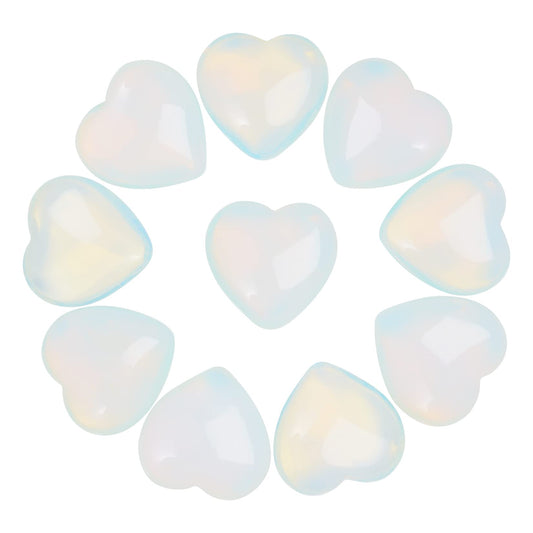Marrywindix 10 Packs 1 Inch Healing Crystal Natural Opalite Heart Love Carved Palm Worry Stone Chakra Reiki Balancing
