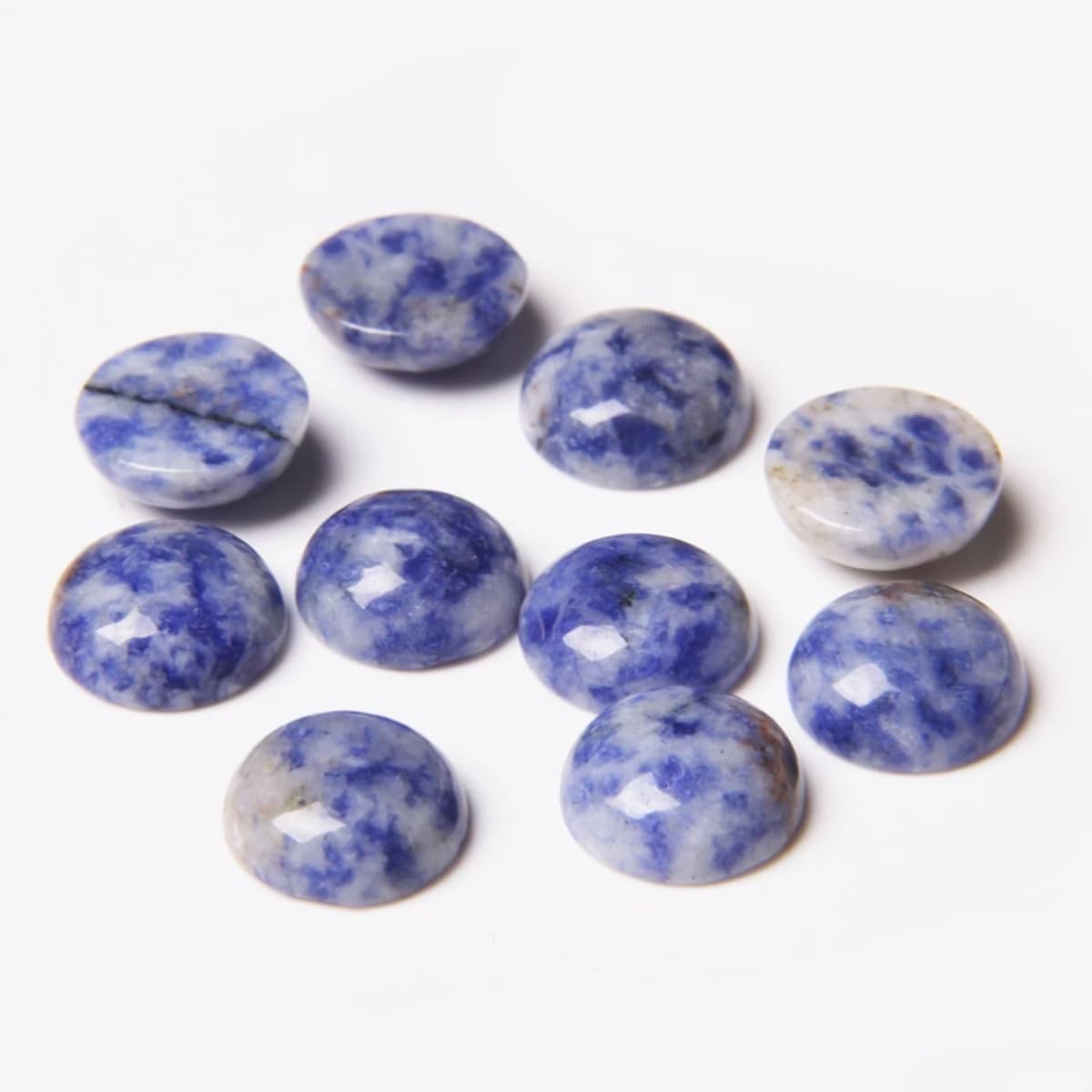 20pcs 14mm Natural Stone No Hole Blue Sodalite Semicircle Smooth Cabochons Beads Healing Chakra Crystal Stone Bead for Jewelry Making Rings Earrings Necklace Bracelet DIY Crafts