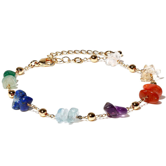 Jewever Chip Tumbled gems Bracelets for Women Copper Plated 14k Gold Chain Healing Crystals and Gemstones Bracelet Birthday Stone Gifts (Chakra)