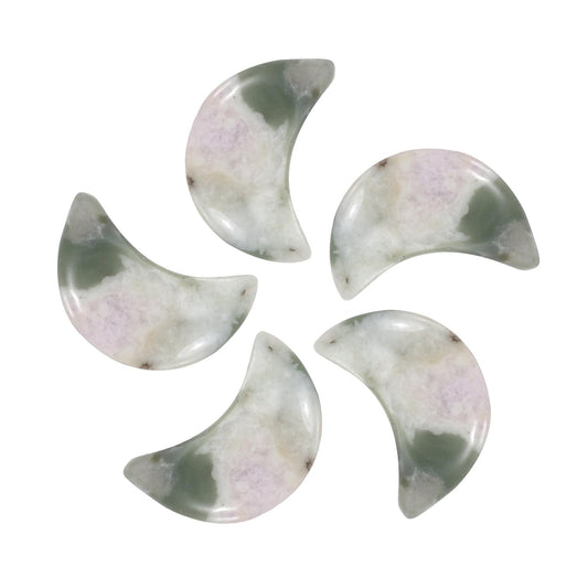 MECCANIXITY 5 Pcs Moon Crystal Worry Stone, 0.5 Inch Length Natural Lucky Jade Moon Gemstone Bulk, Carved Pocket Stones for Meditation Balancing Pendant Decor