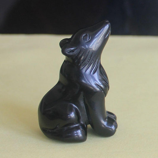 HLbshi Hand Carved Gemstone Crystal Wolf Figurine Animal Statue Carving Office Home Decor Collections 2'' (Black Obsidian)