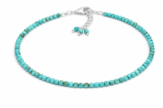 Gempires Turquoise Bracelet for Women | Dainty Handmade Gemstone Beads 2.5 mm | Minimalist Stacking Bracelet | Adjustable Lightweight Everyday Jewelry | Boho Blue Stone Gift for Her