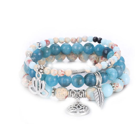 UEUC Tree of Life Yoga Healing Stone Bracelets, Multilayer Lotus Chakra Stone Reiki Bracelet Sets, Anxiety Crystal Natural Stone,for Women Stress Relief(#134)