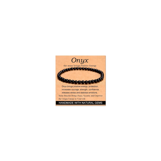 CHELYQST Black Onyx Bracelet - Stone of Positive Energy,Stretch Natural Stone Crystal Beads Jewelry Gifts for Women Men Unisex Adult,4mm
