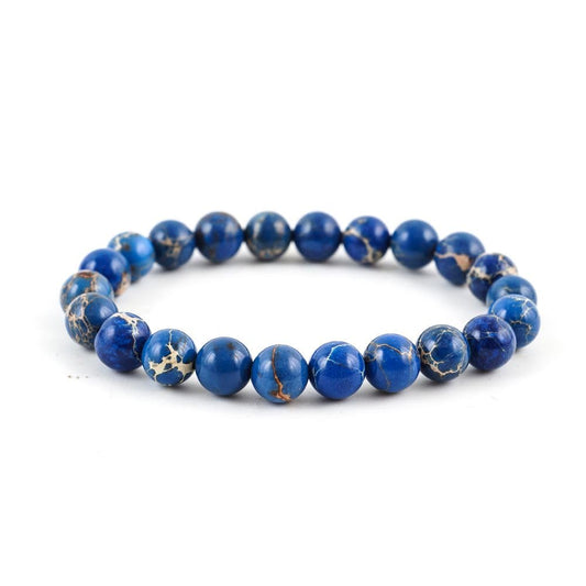 Adabele Real Natural Blue Impression Aqua Terra Sea Sediment Jasper Gemstone Beaded Bracelet 7 inch Stretch Chakra Healing Crystal Stone Jewelry Women Mom Gift GB8-B3