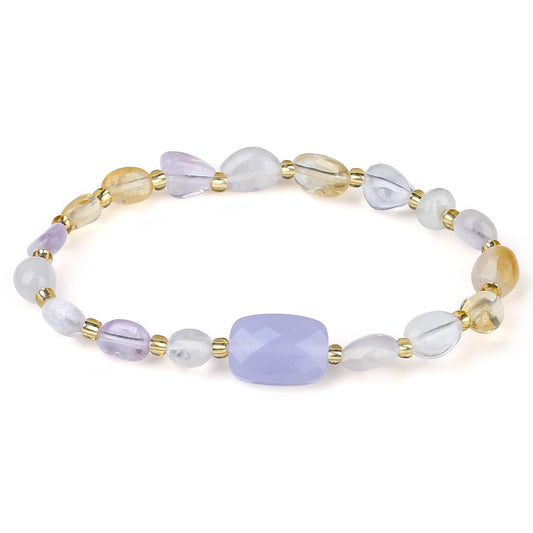 MetJakt 6-8MM Energy Gemstone Stretch Bracelet for Women - Handmade Original with Healing Crystal and Faceted Baguette Crystal Jewelry (purple Crystal)