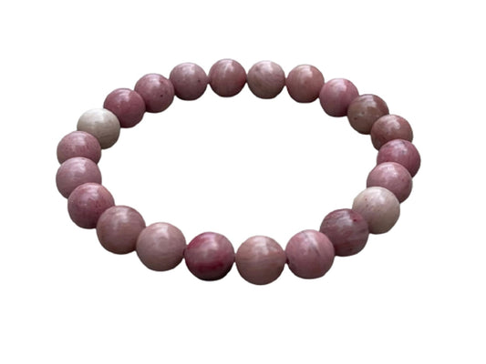 GAF TREASURES Rhodonite Crystal Bead Bracelet 8mm, Genuine Rhodonite Stretch Gemstone Bracelet, Healing Crystal Bracelet, Gift for Men & Women (1)