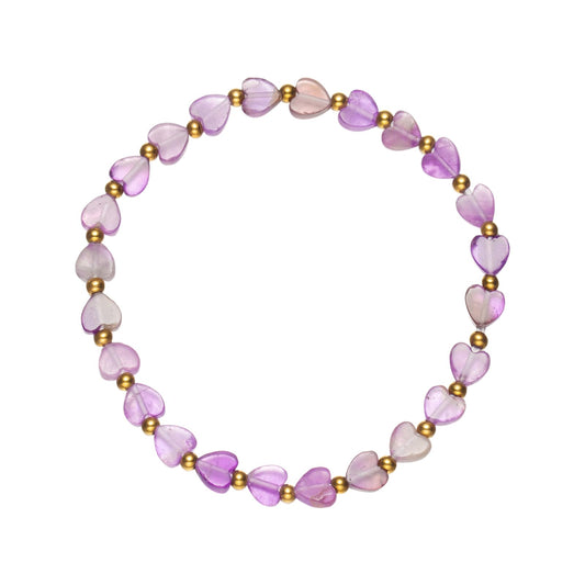 ZKJTEARY Heart Amethyst bracelet for Women Men 18k gold plated Beads Purple Natural Stone Healing Real Crystal Stretch bracelet Gemstone bracelets Amethyst Jewelry for Women Men Mom Girlfriend