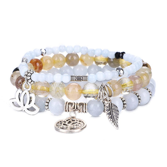 UEUC Tree of Life Yoga Healing Stone Bracelets, Multilayer Lotus Chakra Stone Reiki Bracelet Sets, Anxiety Crystal Natural Stone,for Women Stress Relief(#59)