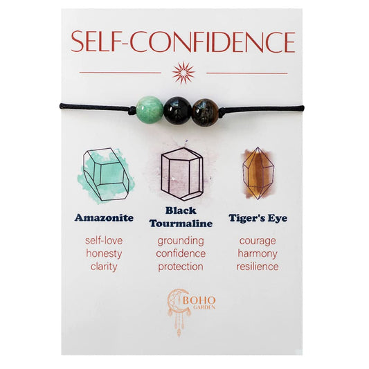 BOHO GARDEN Healing Crystal Bracelet for Self Confidence - Spiritual Beaded Bracelets - 3 Real Natural Gem Stones, Adjustable 3-9.7” Rope - Gemstone Jewelry for Men, Women, Teens (13+) - 8mm Bead