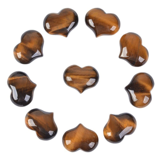 Natural Yellow Tiger Eye Gemstone Healing Crystal 1 inch Mini Puffy Heart Pocket Stone Iron Gift Box (Pack of 10)