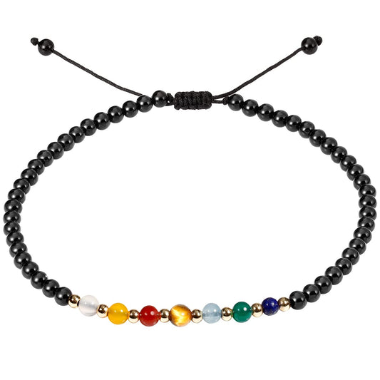 Jewever 7 Chakra Ankle Bracelets for Women Beach Foot Healing Crystals Lava Rock Essential Oils Diffuser Worry Stone Energy Balancing Meditation Yoga gifts (Black Agate)