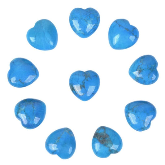 Dyed Turquoise Howlite Gemstone Healing Crystal 0.8" Mini Puffy Heart Pocket Stone Iron Gift Box (Pack of 10)
