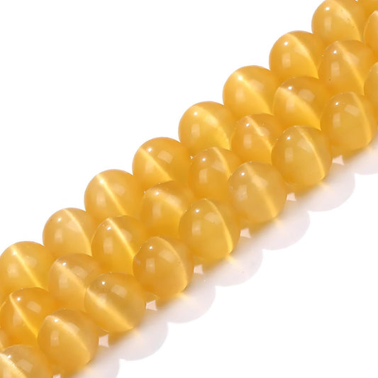 HAAMIIQII 8mm Golden Yellow Cat Eye Glass Round Crystal Stone Loose Gemstone Beads for Jewelry Making Bracelets Necklaces Earrings Crafts (45-50pcs)