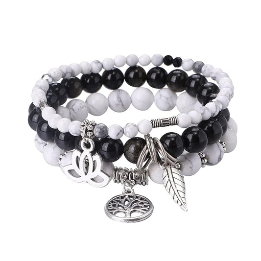 UEUC Tree of Life Yoga Healing Stone Bracelets,Multilayer Lotus Chakra Stone Reiki Bracelet Sets,Anxiety Crystal Natural Stone,for Women Stress Relief(#175)