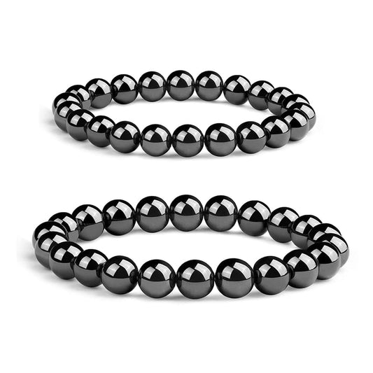 Hematite Bracelets 2 PCS, 8MM & 10MM, Great Couple s Root Chakra Gemstones with Magnet for Adults, Protection from Anxiety, Negative Shield, Come with Box & Velvet Pouch