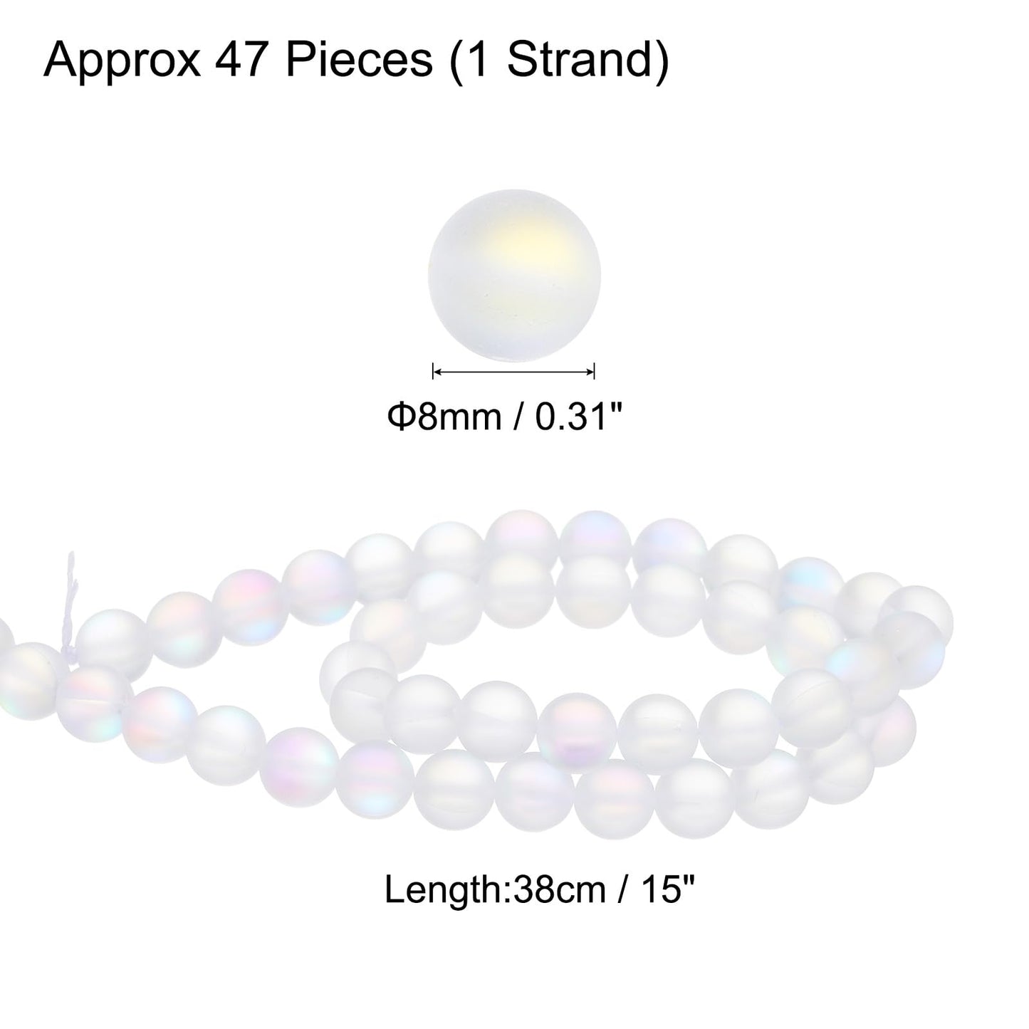uxcell Matte Crystal Glass Beads 8mm Synthetic Frosted Shining Semi-Precious Round Loose Beads Synthetic Moonstone for Jewelry Making DIY Bracelet, White