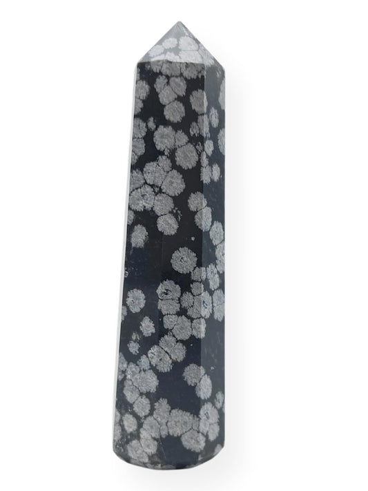 WholesaleGemShop 3 Inch (70 mm) Gemstones Snowflake Obsidian Obelisk Tower Jumbo Facet Aura Rock Crystal Natural Polished Earth Wand Spirit