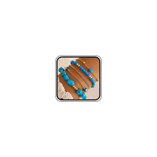 CIWEAI Gold Turquoise Beaded Western Jewelry for Women Fashion Stackable Irregular Turquoise Bead Bracelets Elastic Stack Evil Eyes Bracelet Boho Accessories (AA)