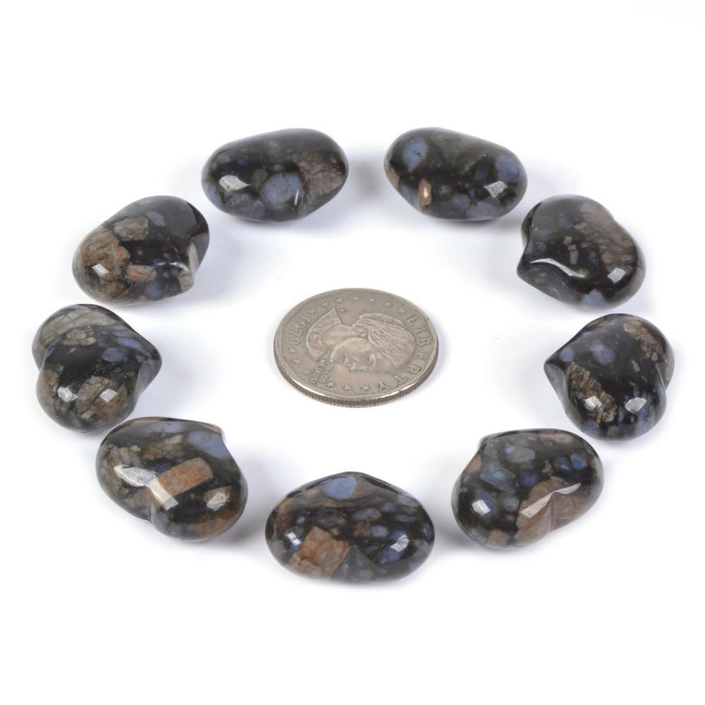Natural Llanite Gemstone Healing Crystal 1 inch Mini Puffy Heart Pocket Stone Iron Gift Box (Pack of 10)