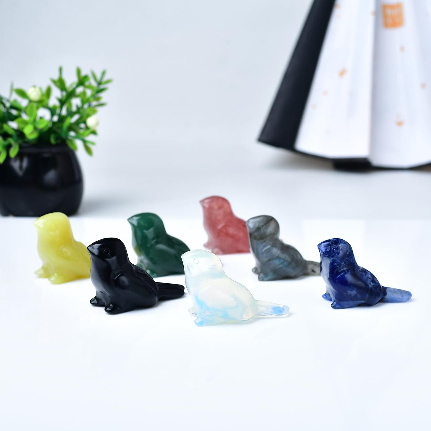 WUYOUSHI 2pcs Crystal Bird Figurines - Obsidian Sculptures Decorative Birds Crystal Animal Statues Home Decor Unique Bird Gifts