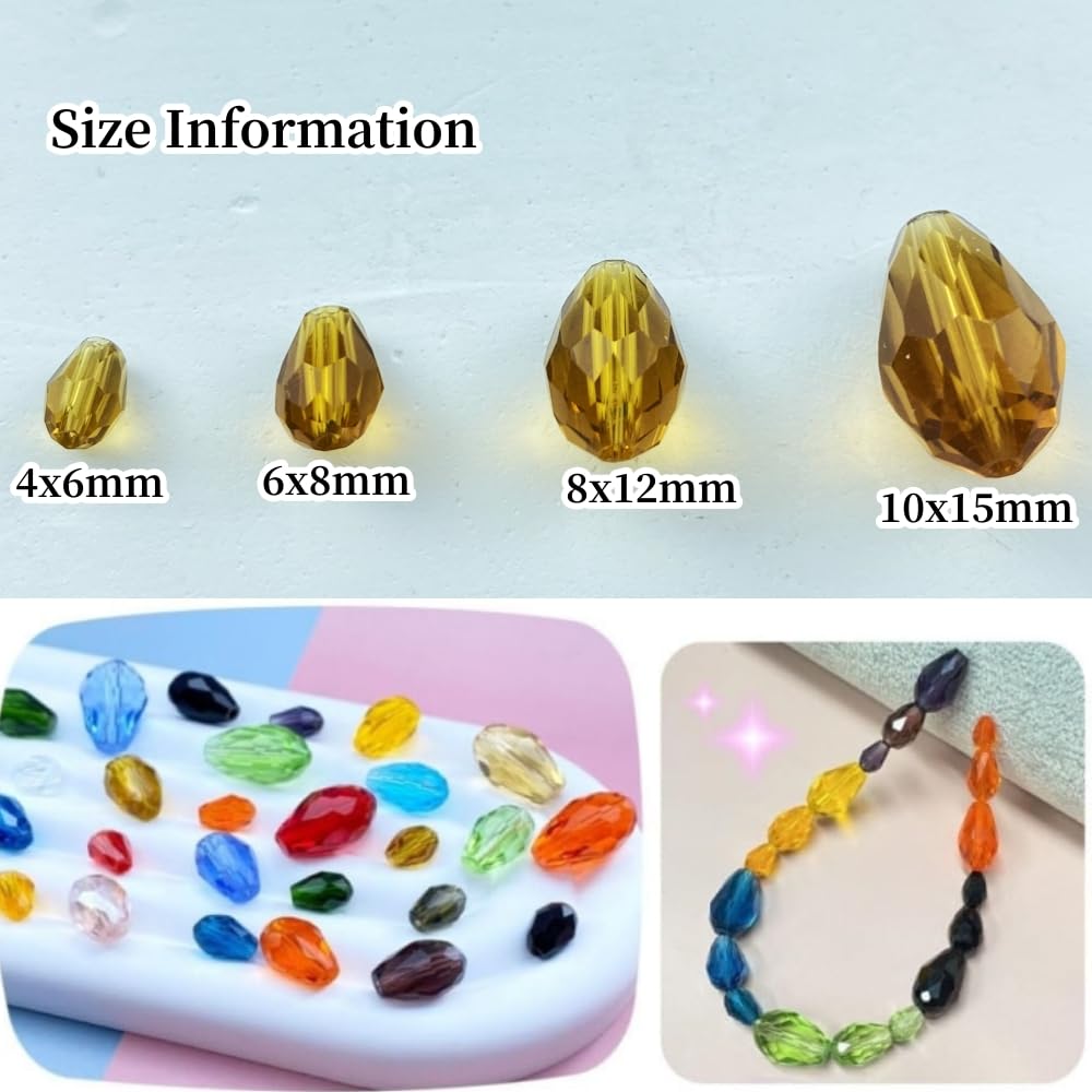 Honkoolly 100pcs 8x12mm Teardrop Crystal Glass Beads Vertical Hole Faceted Glass Teardrop Spacer Beads for Bracelets Necklace Earring DIY Jewelry Making Craft(Amber)