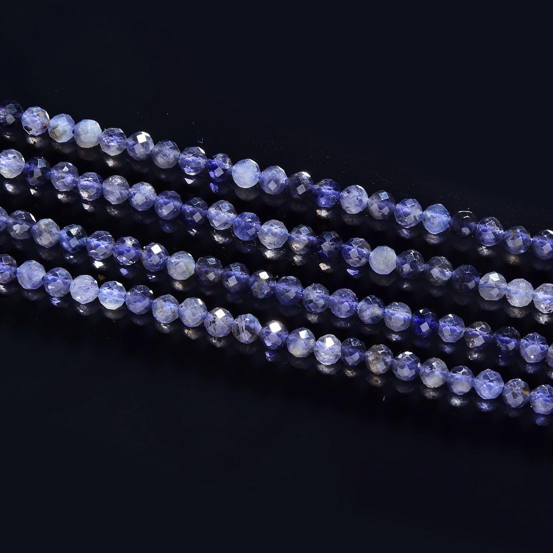 Adabele 15 Inch Natural Iolite Dichroite Healing Gemstone 4mm (0.16 Inch) Tiny Small Faceted Round Loose Beads Stone Spacer (85-95pcs) for Craft Jewelry Making GK4-20