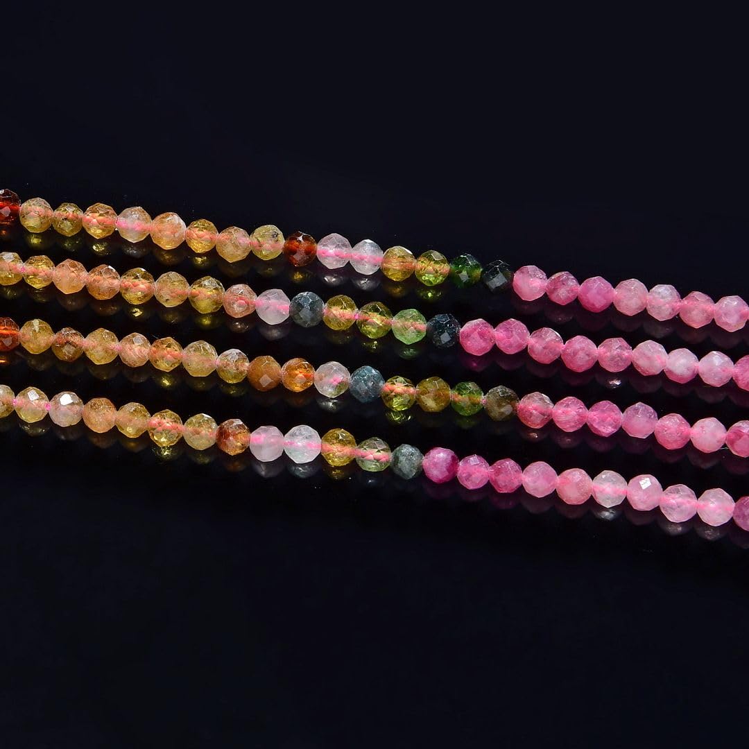 Adabele 15 Inch Natural Multi-Color Tourmaline Gradient Shade Healing Gemstone 4mm (0.16 Inch) Tiny Small Faceted Round Loose Beads Stone Spacer (90-100pcs) GK4-3
