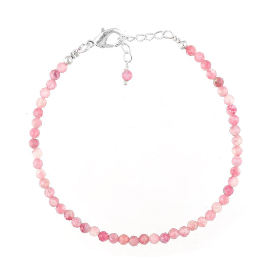 CRYSTALINES Natural Pink Tourmaline Gemstone Bracelet, Faceted Beads Stones, Handmade Hypoallergenic Boho Jewelry for Women, Healing Crystals, Adjustable Silver Plated 7+1inch, October Birthday Gift