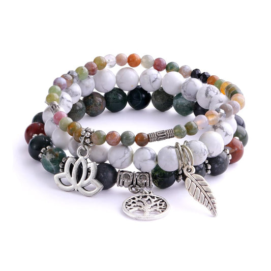 UEUC Tree of Life Yoga Healing Stone Bracelets,Multilayer Lotus Chakra Stone Reiki Bracelet Sets,Anxiety Crystal Natural Stone,for Women Stress Relief