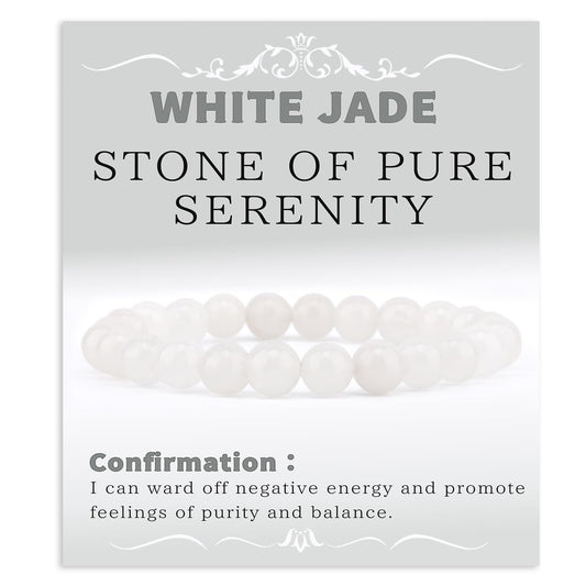 Bymitel 8mm White Jade - Handmade Reiki Gemstone Stretch Bracelet, Natural Beauty & Spiritual Essence, Crystal Healing for Unisex Adults