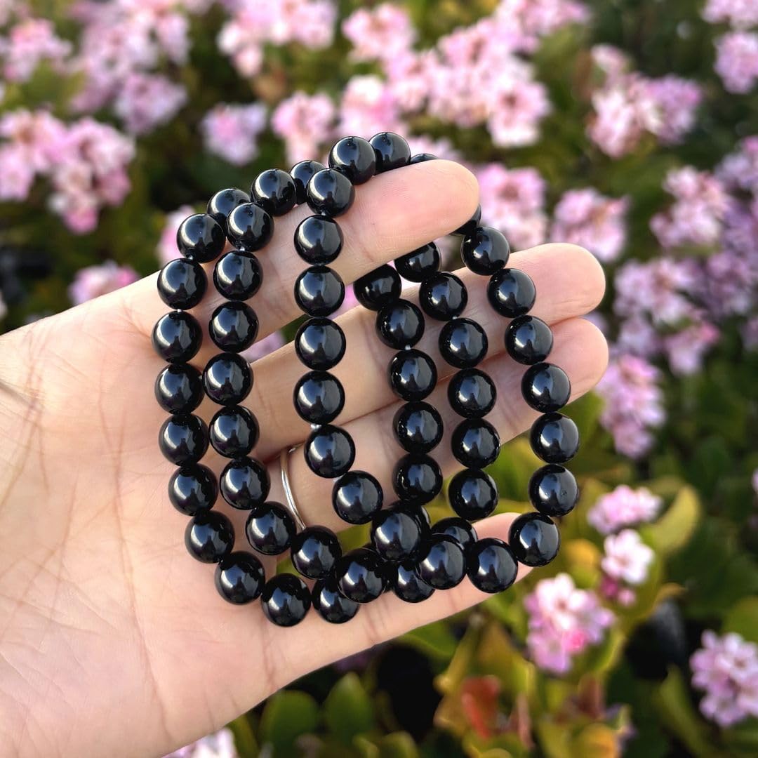 Adabele Real Natural Grade A Black Tourmaline Gemstone Beaded Bracelet 8.5 inch Stretch Chakra Healing Crystal Stone Jewelry Women Mom Gift GB8-D1