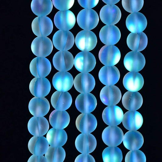 Asingeloo 60PCS 6mm Natural Sky Blue Mystic Aura Quartz Gemstone Frosted Matte Titanium Round Loose Spacer Beads 15 inch Full Strand Crystal Healing Power Quartz